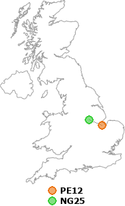map showing distance between PE12 and NG25