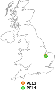 map showing distance between PE13 and PE14