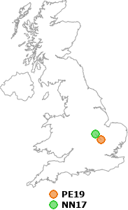 map showing distance between PE19 and NN17