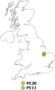 map showing distance between PE20 and PE11