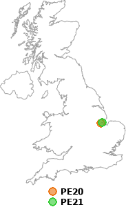 map showing distance between PE20 and PE21