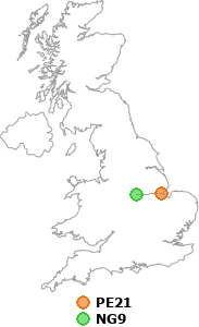map showing distance between PE21 and NG9