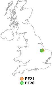 map showing distance between PE21 and PE20