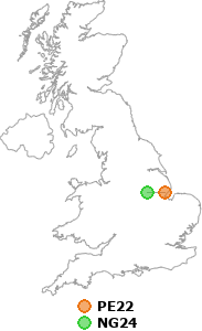 map showing distance between PE22 and NG24