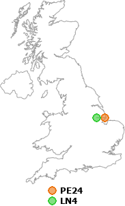 map showing distance between PE24 and LN4