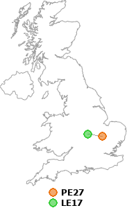 map showing distance between PE27 and LE17