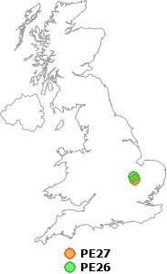 map showing distance between PE27 and PE26