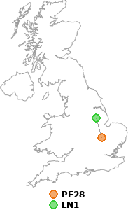map showing distance between PE28 and LN1