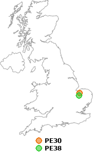 map showing distance between PE30 and PE38