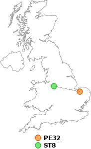 map showing distance between PE32 and ST8