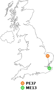 Distance between PE37 and ME13 - postcode-info.co.uk