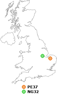 map showing distance between PE37 and NG32
