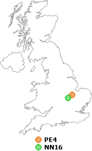map showing distance between PE4 and NN16
