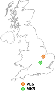 map showing distance between PE6 and MK5