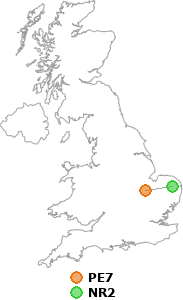 map showing distance between PE7 and NR2