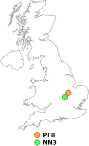 map showing distance between PE8 and NN3