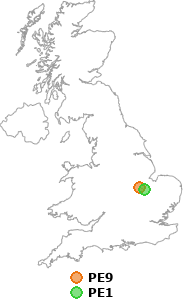 map showing distance between PE9 and PE1