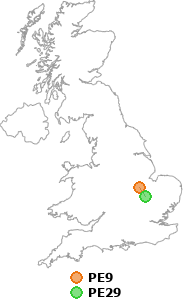 map showing distance between PE9 and PE29