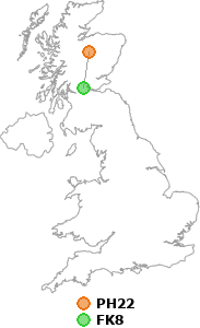 map showing distance between PH22 and FK8