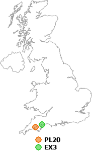 map showing distance between PL20 and EX3