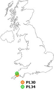 map showing distance between PL30 and PL34