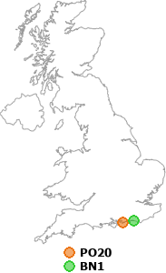 map showing distance between PO20 and BN1
