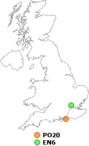 map showing distance between PO20 and EN6
