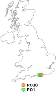 map showing distance between PO20 and PO1