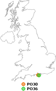 map showing distance between PO30 and PO36