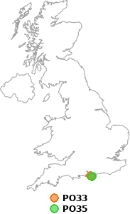 map showing distance between PO33 and PO35
