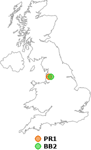 map showing distance between PR1 and BB2