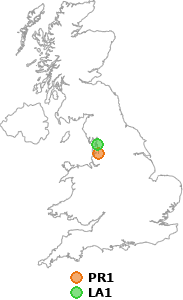 map showing distance between PR1 and LA1