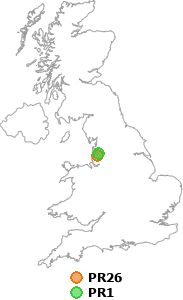 map showing distance between PR26 and PR1