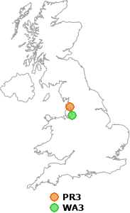map showing distance between PR3 and WA3