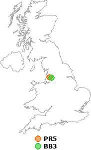 map showing distance between PR5 and BB3