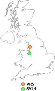 map showing distance between PR5 and SY14