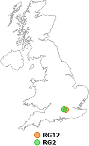 map showing distance between RG12 and RG2