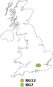 map showing distance between RG12 and RG7