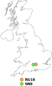 map showing distance between RG18 and SN8