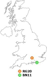 map showing distance between RG20 and BN11