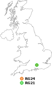 map showing distance between RG24 and RG21