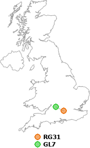 map showing distance between RG31 and GL7