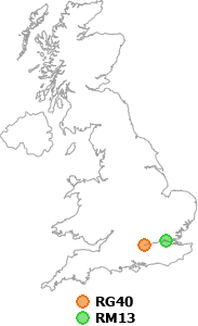map showing distance between RG40 and RM13