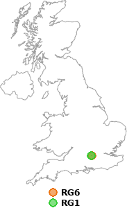map showing distance between RG6 and RG1