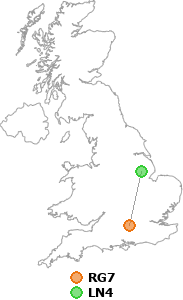 map showing distance between RG7 and LN4