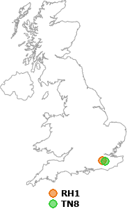 map showing distance between RH1 and TN8