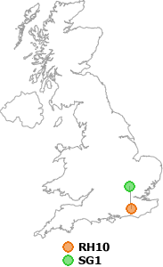 map showing distance between RH10 and SG1