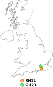 map showing distance between RH12 and GU23