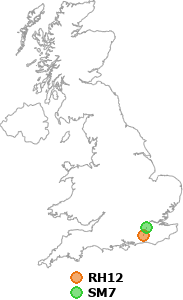 map showing distance between RH12 and SM7