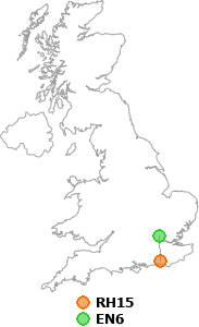 map showing distance between RH15 and EN6
